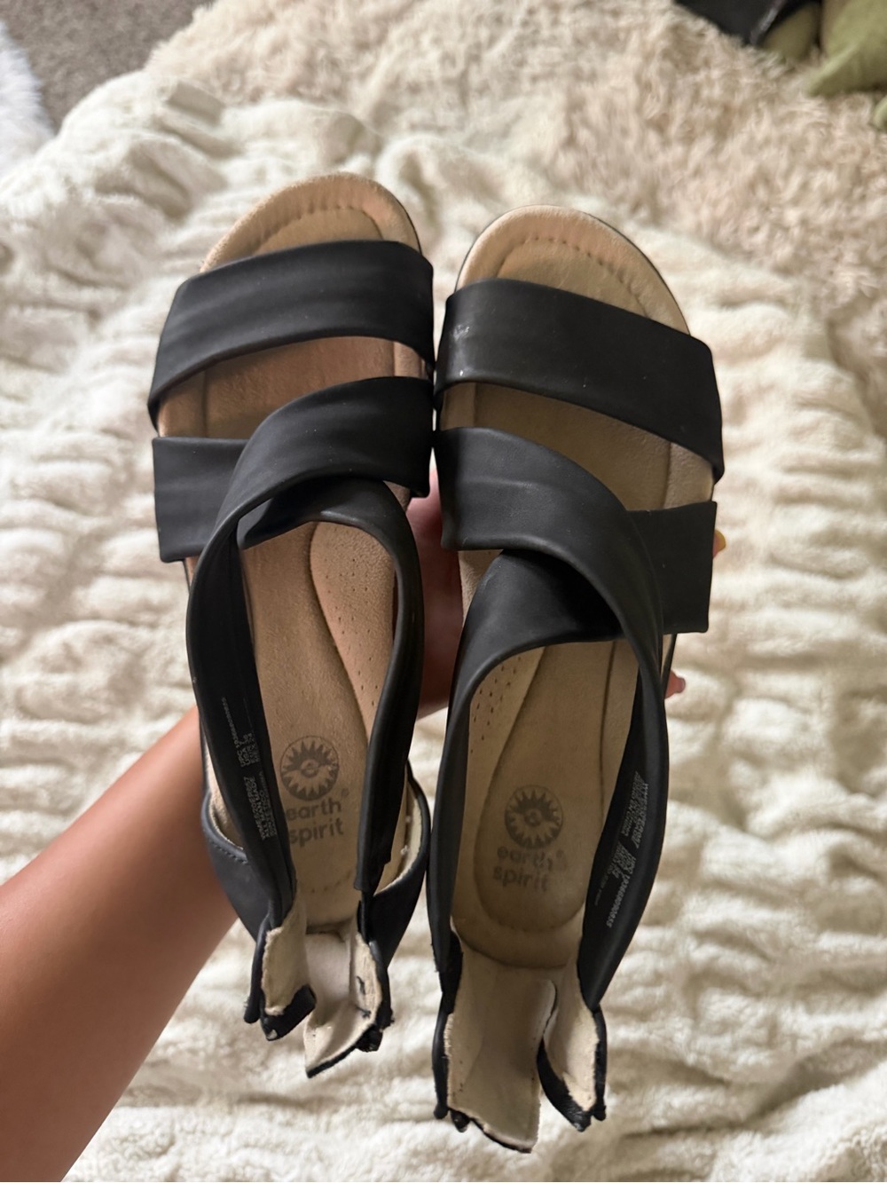 Earth Spirit Black Strappy Slide Sandals